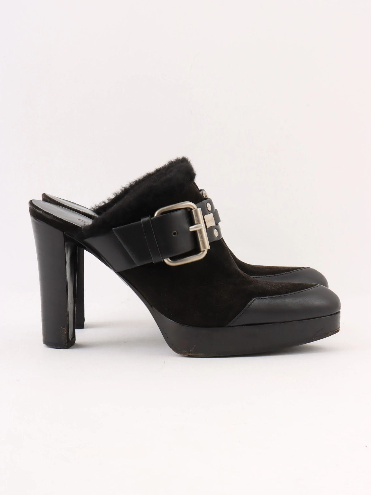 ムートンレザーコンビマカダムスタッズサボサンダル ブラック