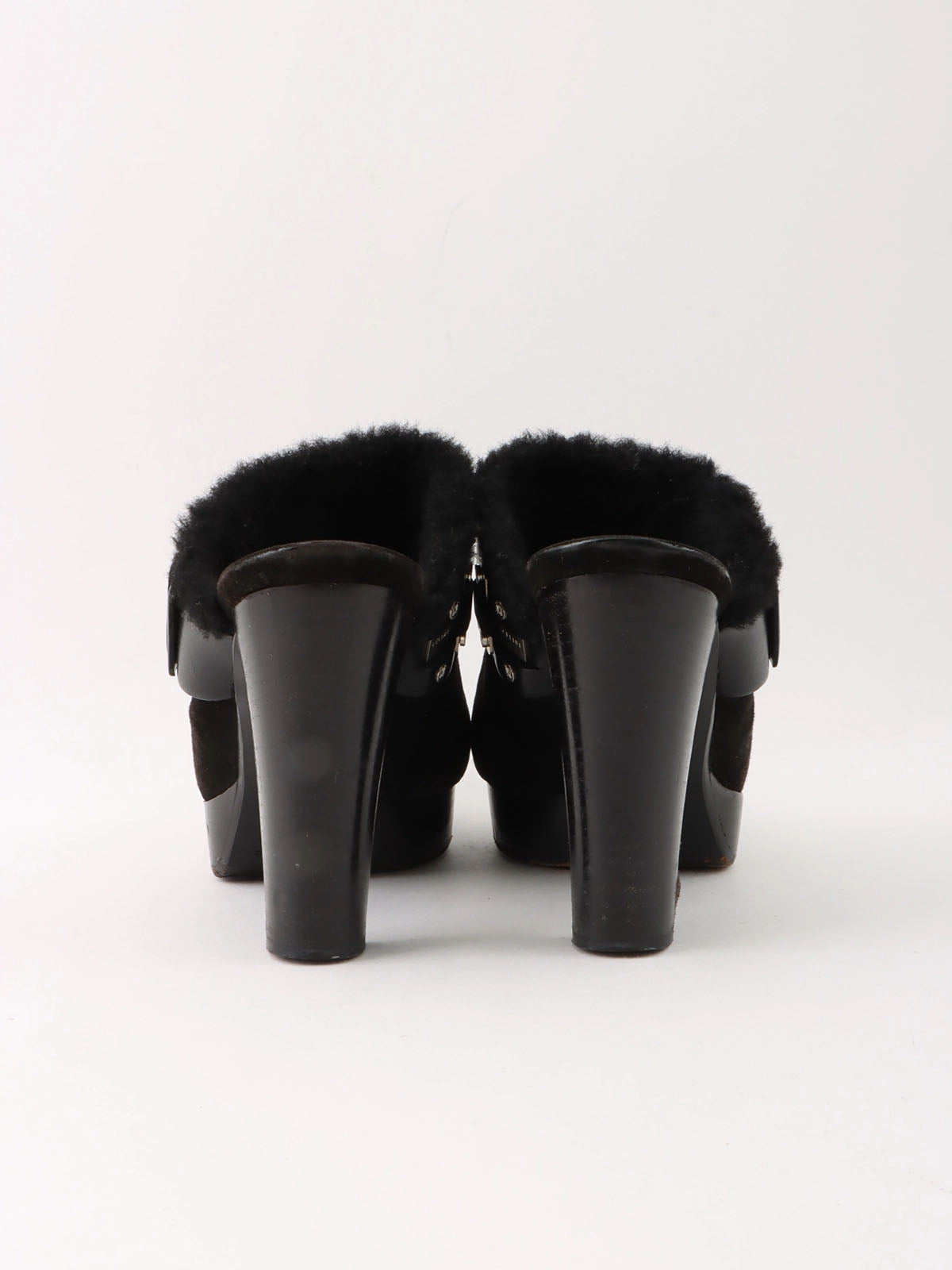 Black Mouton Leather Combination Macadam Stud Clog Sandals