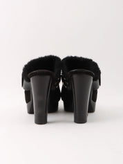 Black Mouton Leather Combination Macadam Stud Clog Sandals