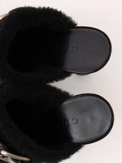 ムートンレザーコンビマカダムスタッズサボサンダル ブラック