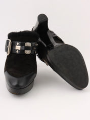 Black Mouton Leather Combination Macadam Stud Clog Sandals
