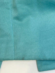 Logo Button Stand Collar Long Coat Turquoise Blue