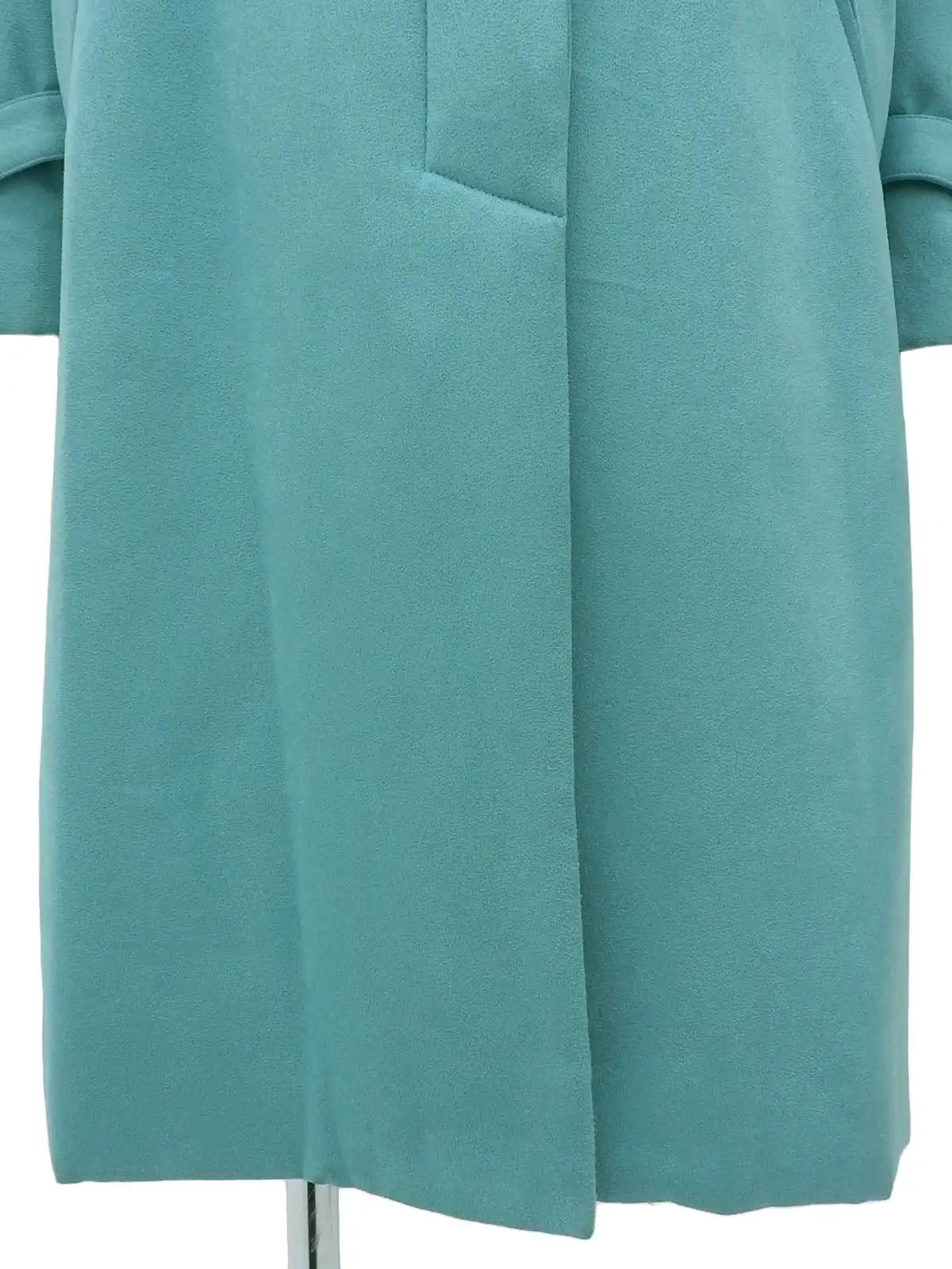 Logo Button Stand Collar Long Coat Turquoise Blue