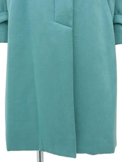 Logo Button Stand Collar Long Coat Turquoise Blue