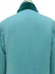 Logo Button Stand Collar Long Coat Turquoise Blue