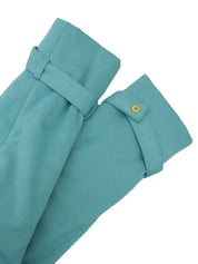Logo Button Stand Collar Long Coat Turquoise Blue