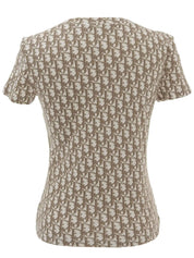 Flower Embroidered Trotter Logo Half Sleeve Top in Brown/White