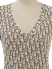 Flower Embroidered Trotter Logo Half Sleeve Top in Brown/White