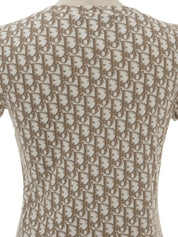 Flower Embroidered Trotter Logo Half Sleeve Top in Brown/White