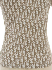 Flower Embroidered Trotter Logo Half Sleeve Top in Brown/White