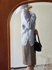 2004年製 カシミアCCマークボタンハイネックニットセーター ラベンダー