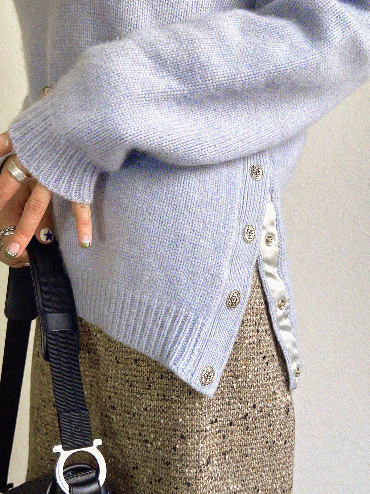 2004年製 カシミアCCマークボタンハイネックニットセーター ラベンダー