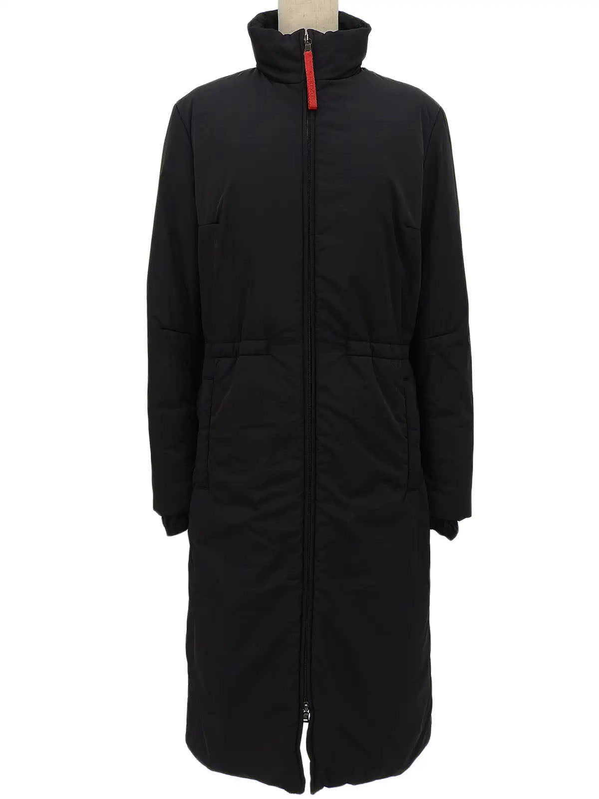 Logo Zip-Up Long Down Jacket in Black