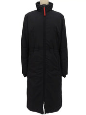 Logo Zip-Up Long Down Jacket in Black