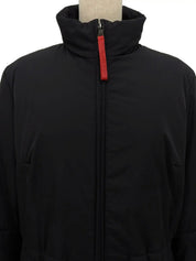 Logo Zip-Up Long Down Jacket in Black
