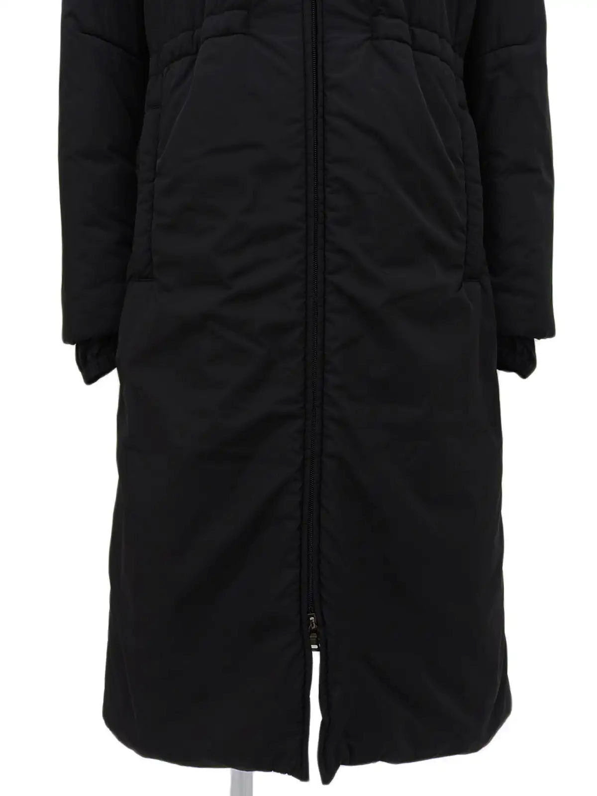 Logo Zip-Up Long Down Jacket in Black