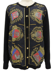 Silk knit combination design pattern cardigan in black/multi