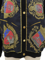 Silk knit combination design pattern cardigan in black/multi