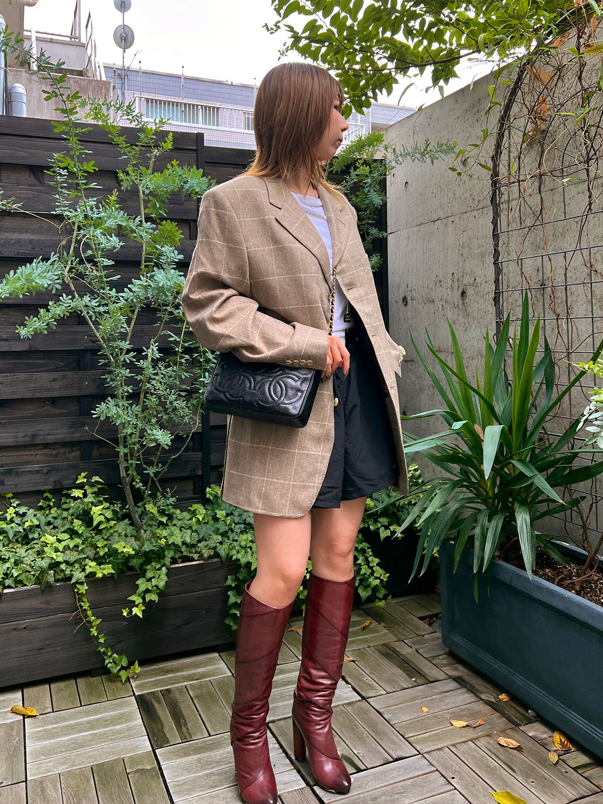 Beige cashmere check pattern jacket