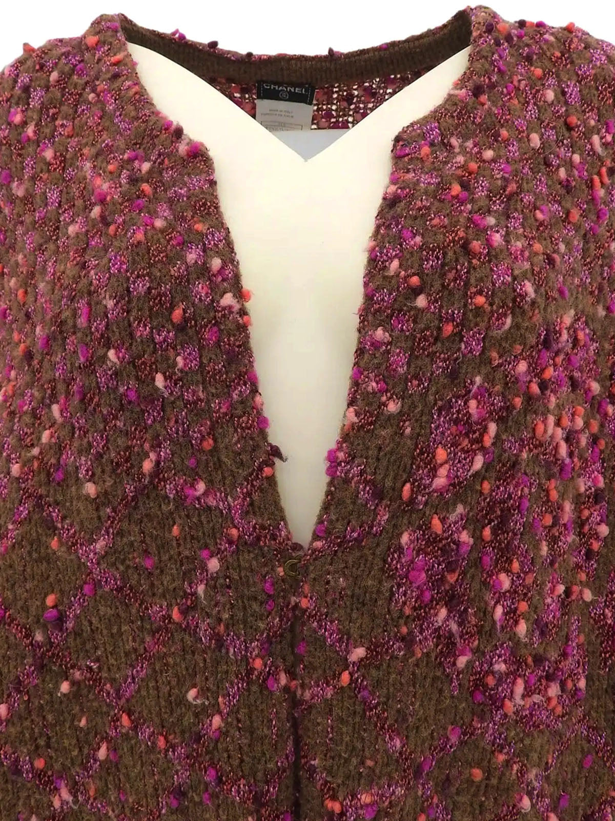 2001 Camellia COCO logo cardigan in brown/pink