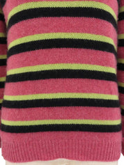 1996年製　カシミアボーダーパターンCCマーク刺繍ニットセーター　ピンク／ブラック／ライトグリーン