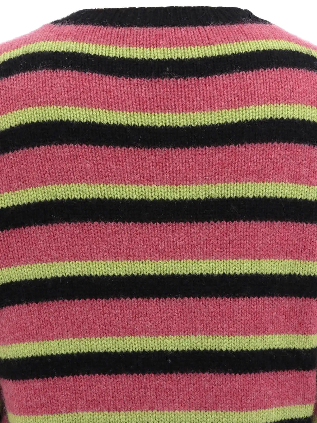 1996年製　カシミアボーダーパターンCCマーク刺繍ニットセーター　ピンク／ブラック／ライトグリーン