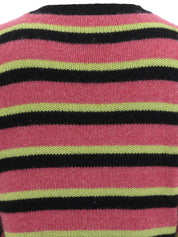 1996年製　カシミアボーダーパターンCCマーク刺繍ニットセーター　ピンク／ブラック／ライトグリーン