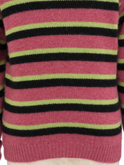 1996年製　カシミアボーダーパターンCCマーク刺繍ニットセーター　ピンク／ブラック／ライトグリーン