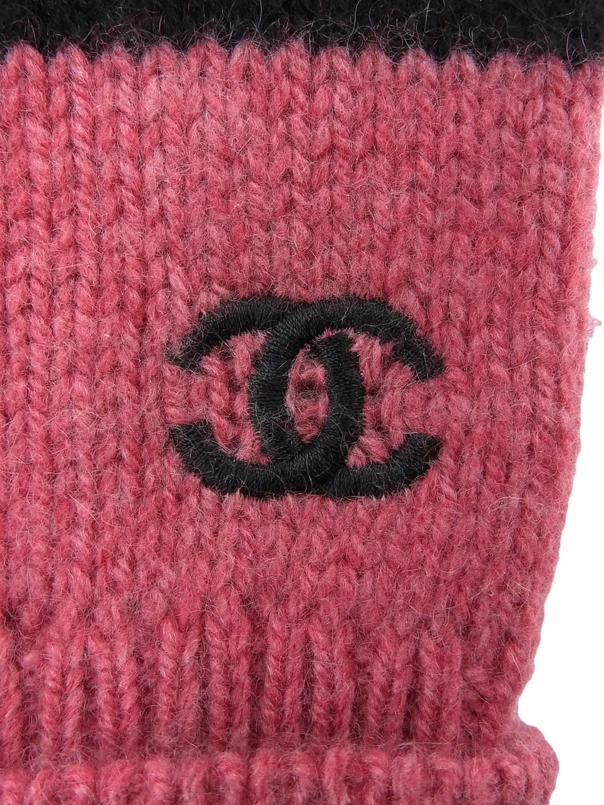 1996年製　カシミアボーダーパターンCCマーク刺繍ニットセーター　ピンク／ブラック／ライトグリーン