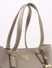 Leather logo plate tote bag in grey