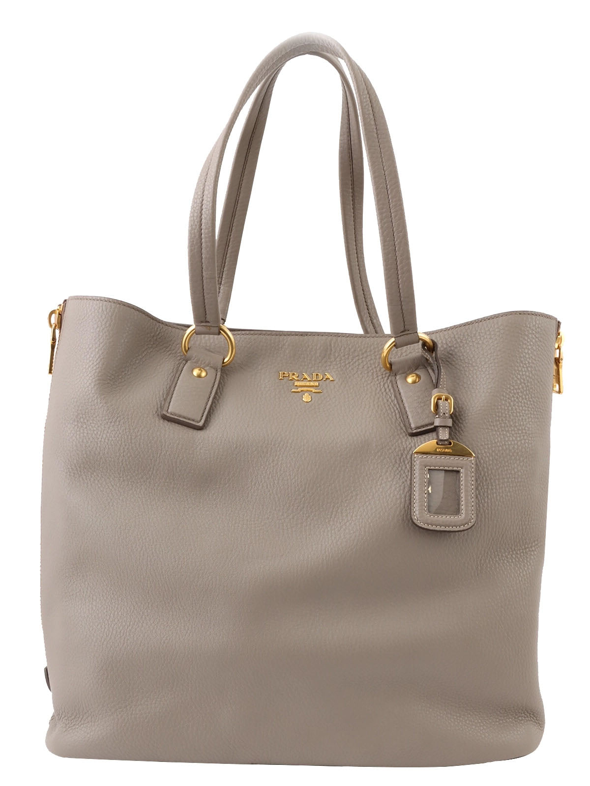 Leather logo plate tote bag in grey