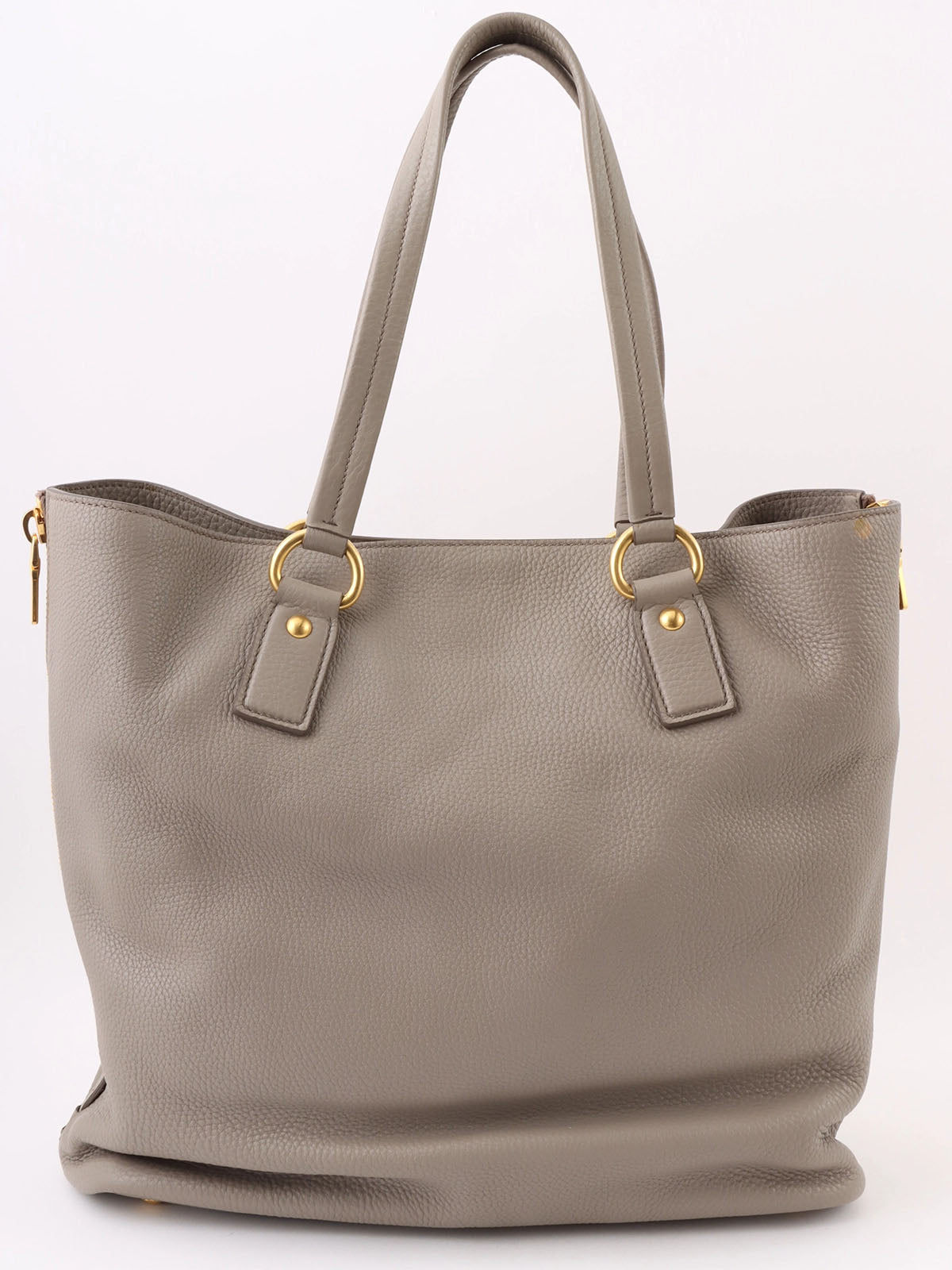 Leather logo plate tote bag in grey