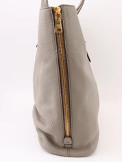 Leather logo plate tote bag in grey
