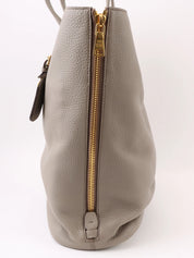 Leather logo plate tote bag in grey