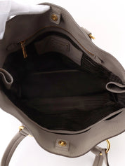Leather logo plate tote bag in grey