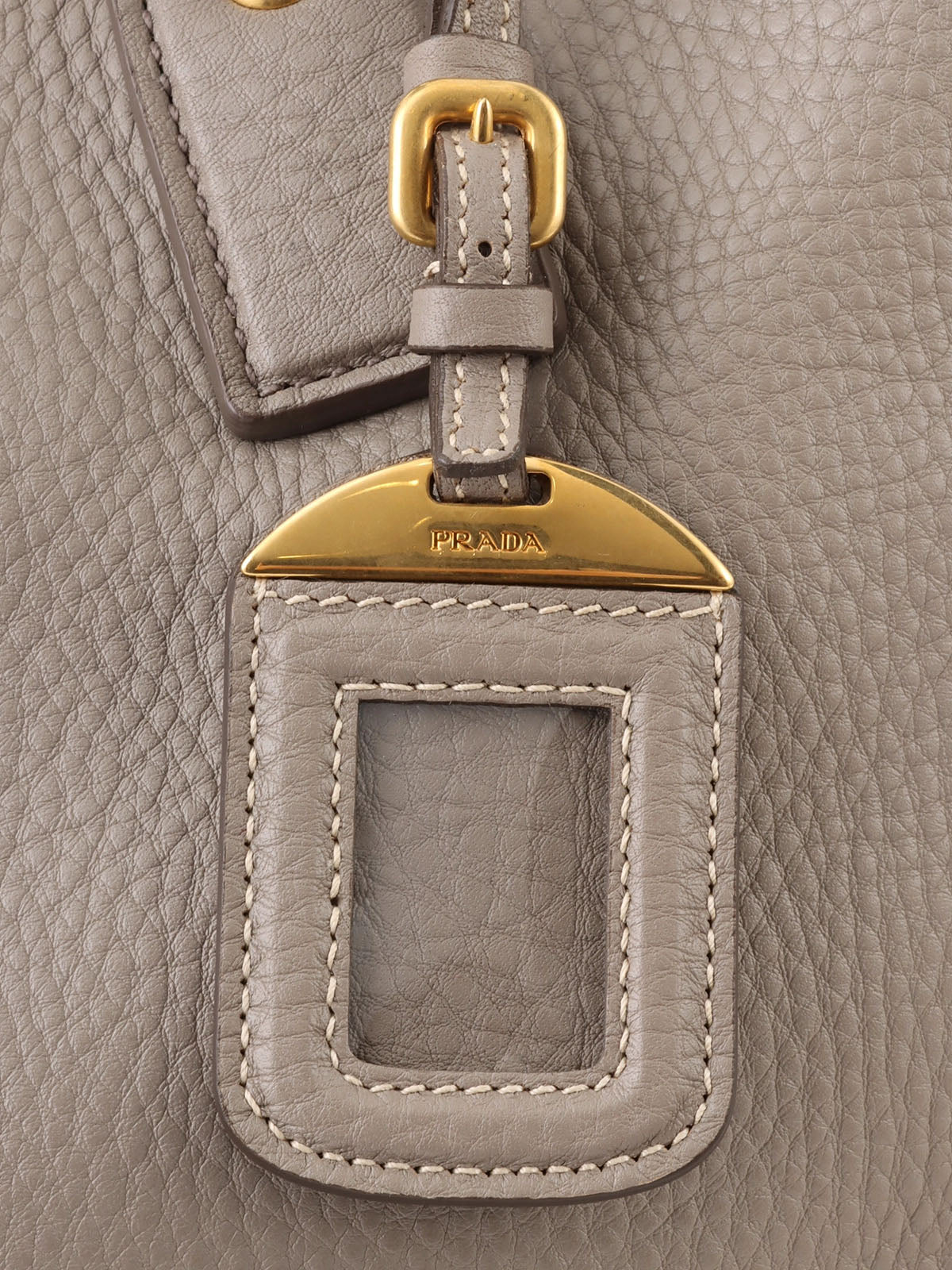 Leather logo plate tote bag in grey