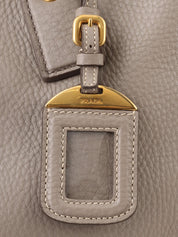 Leather logo plate tote bag in grey