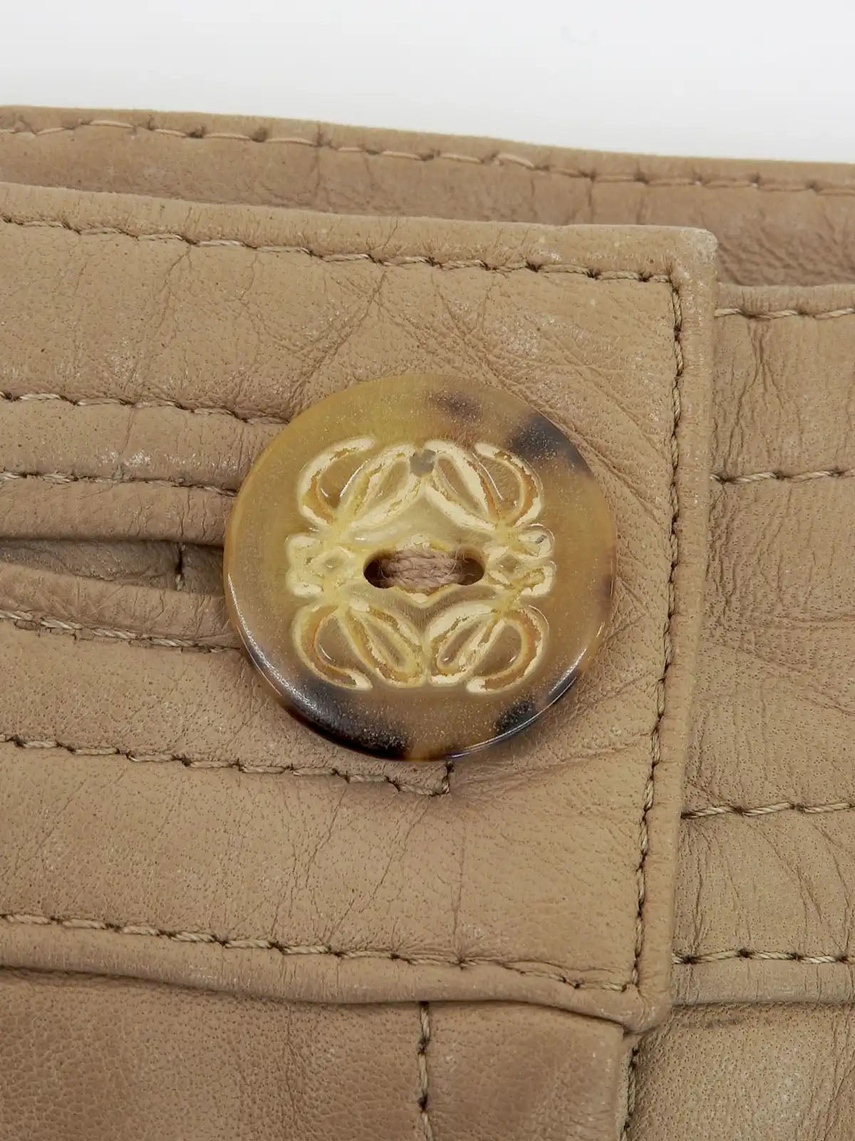 Beige Leather Anagram Button Tight Skirt