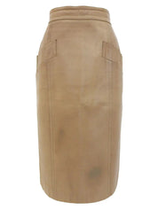 Beige Leather Anagram Button Tight Skirt
