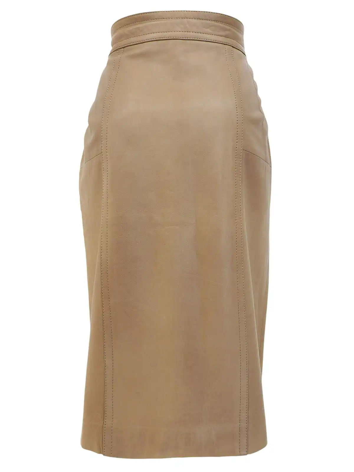 Beige Leather Anagram Button Tight Skirt