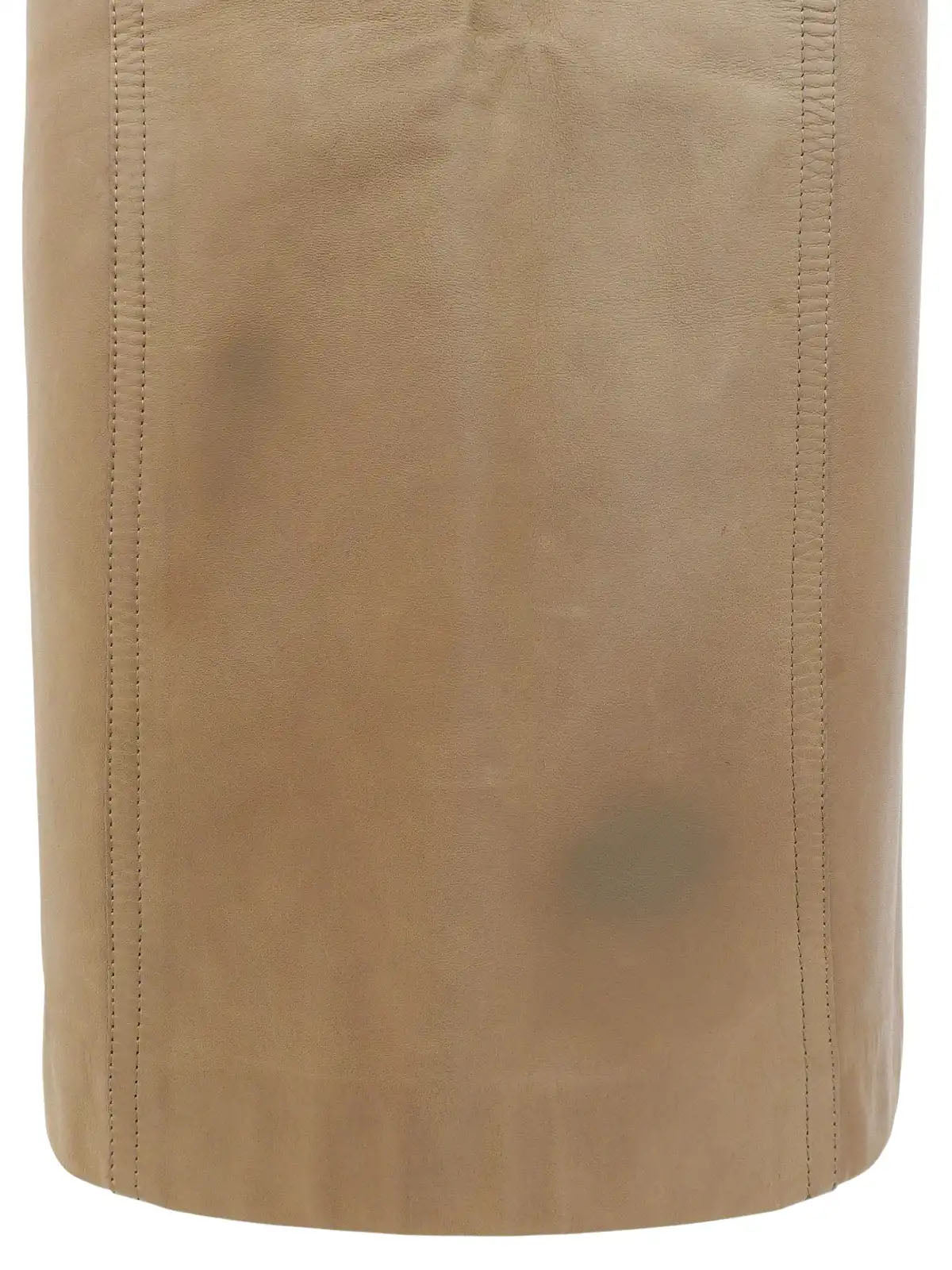 Beige Leather Anagram Button Tight Skirt