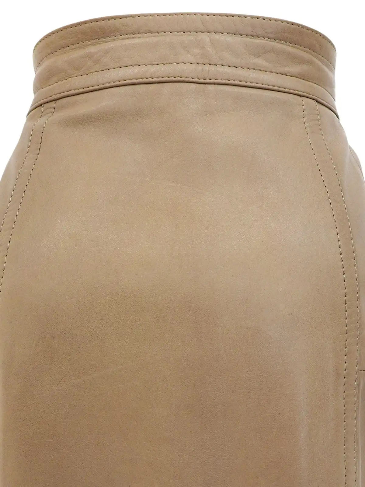Beige Leather Anagram Button Tight Skirt