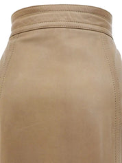 Beige Leather Anagram Button Tight Skirt