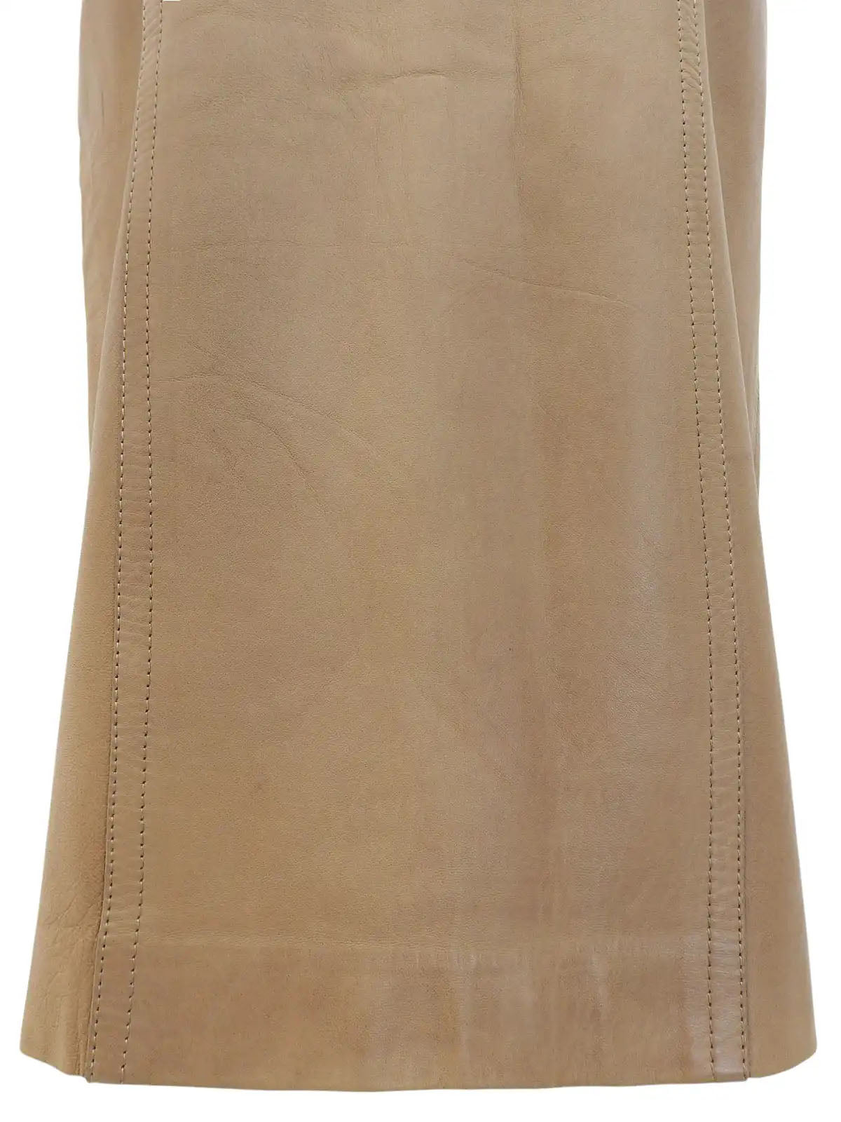 Beige Leather Anagram Button Tight Skirt
