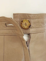 Beige Leather Anagram Button Tight Skirt