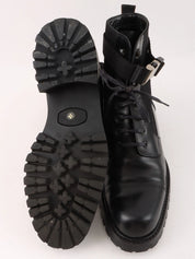 Nylon and leather combination logo belt boots in black
