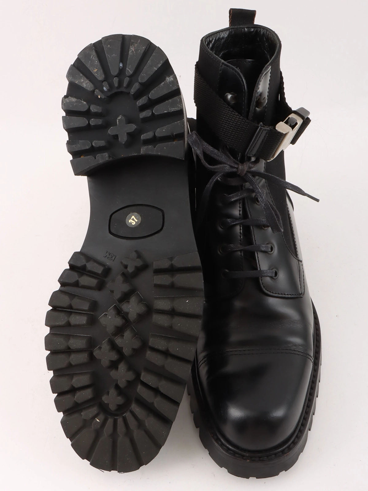Nylon and leather combination logo belt boots in black