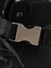 Nylon and leather combination logo belt boots in black