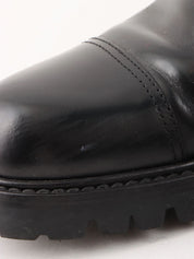 Nylon and leather combination logo belt boots in black