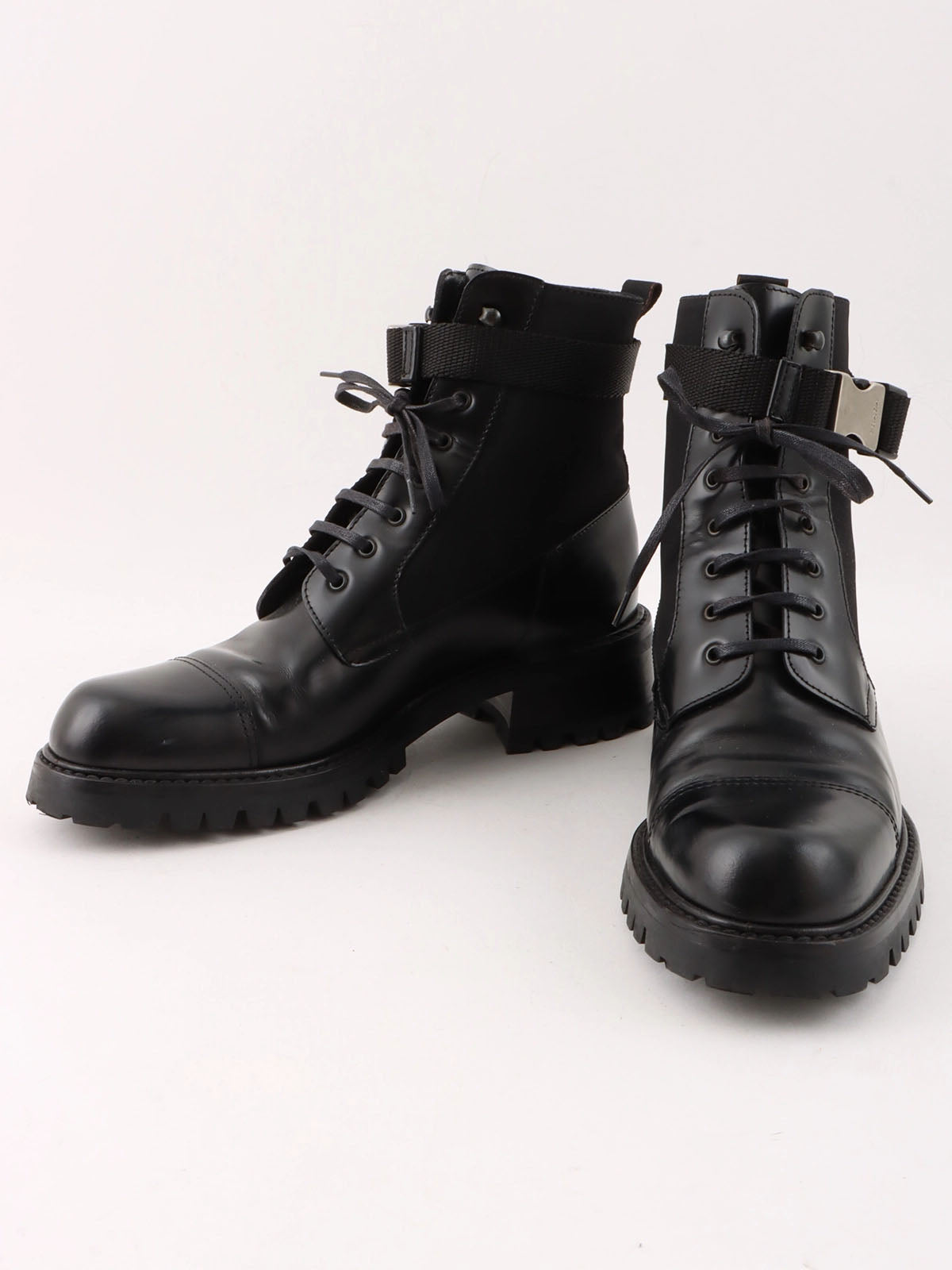 Nylon and leather combination logo belt boots in black